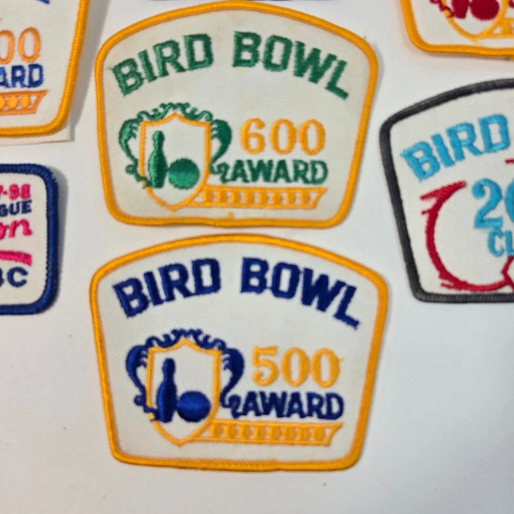 Vintage Bowling Patch Lot Bird Bowl 200 500 600 Award WIBC Champion Mixed League